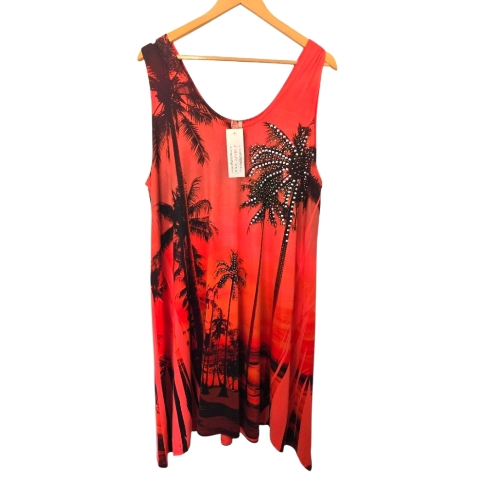 NWT J Mode USA Tropical Red Sleeveless Dress Size 2xl